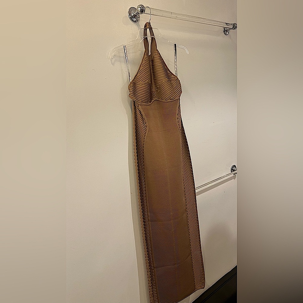 Hervé Leger x Law Roach Ribbon Embroidered Bustier Halter Gown (LIMITED EDITION)